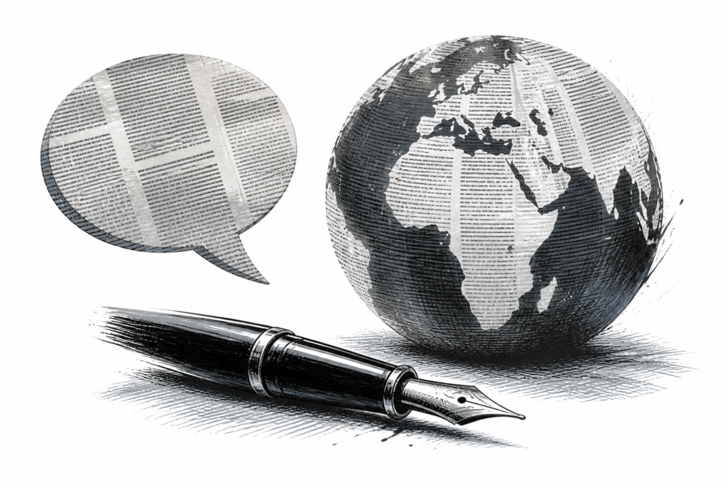 Monochrome editorial illustration for VGN opinion sample content